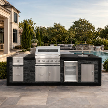 Pacific Horizon 11.5-Ft Modular Outdoor Kitchen with Built-In Grill, Side Burner, Refrigerator & Sink
