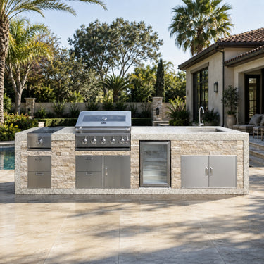 Pacific Horizon 11.5-Ft Modular Outdoor Kitchen with Built-In Grill, Side Burner, Refrigerator & Sink